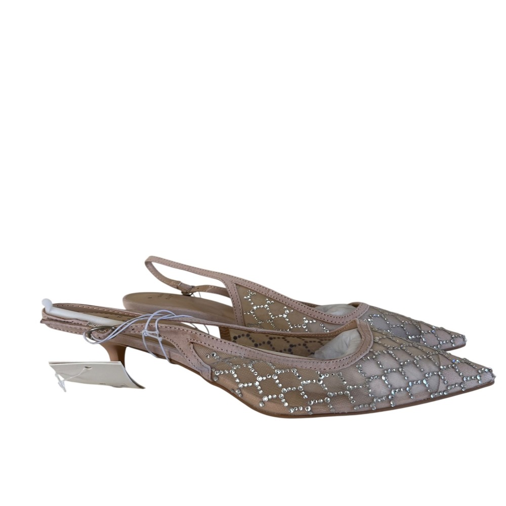 A New Day Mesh Rhinestone Slingback Heels Womens 9.5 Beige New Kitten Heel
